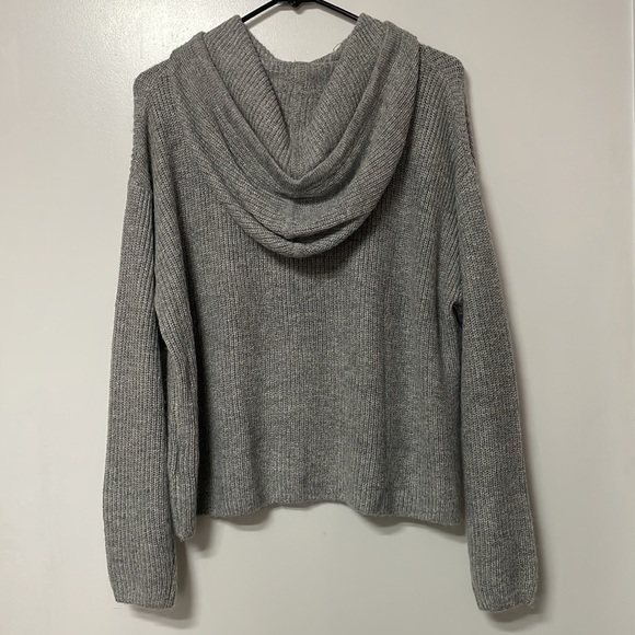 Banana Republic Cozy Grey Ribbed Sweater Hoodie Drawstring - Picture 3 of 6